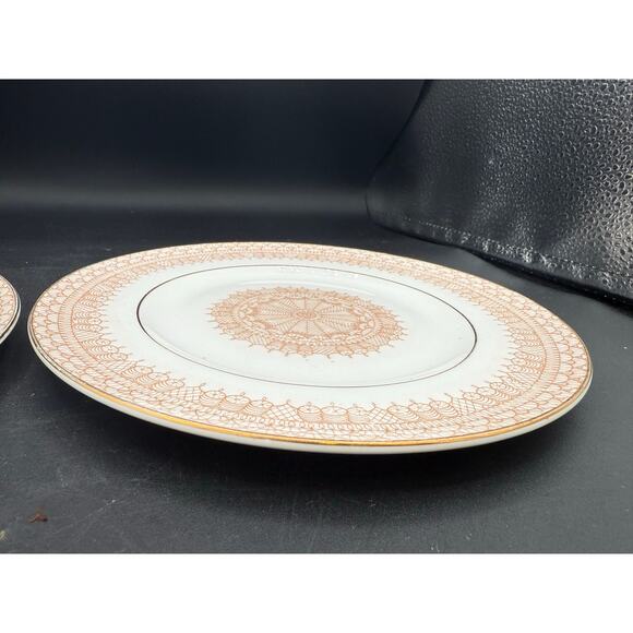 2 Crown Fine Bone China Staffordshire England Gold Lace Salad Plates - Picture 6 of 8